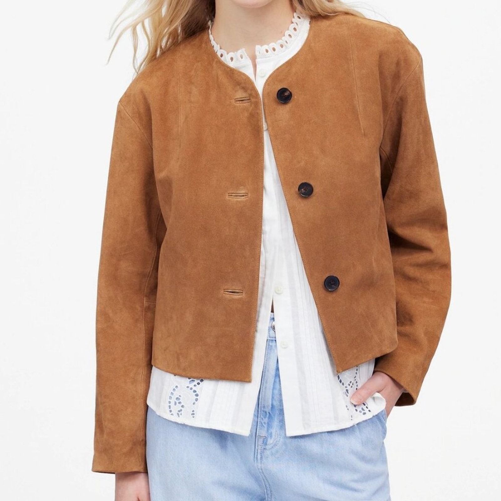 Nwt Madewell Crop Cardigan Jacket In Aged Cognac Suede L